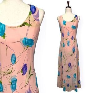 Mary McFadden Vintage 90s Pink Floral Sleeveless Maxi Dress Size 14
